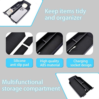 Center Console Organizer Fit For BMW X3 2025 2026 (30 xDrive/M50 xDrive) , ABS Plastic & Anti-Slip Rubber Console Storage Box with Charging Hole, Center Organizer for 2025 2026 BMW X3 Accessories