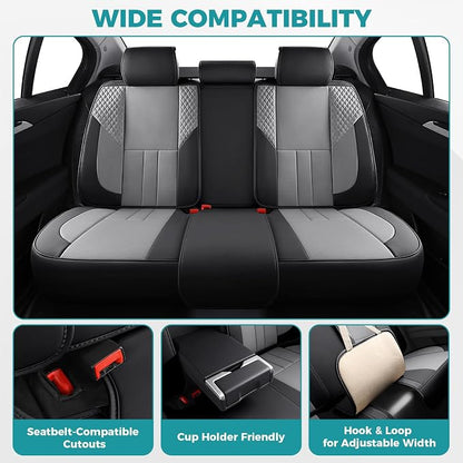 Car Seat Covers Full Set - Universal Seat Covers for Cars SUV Truck – Faux Leather Automotive Seat Covers, Breathable & Waterproof Front and Rear Seat Protectors, Fit for Most Cars-BlackGrey