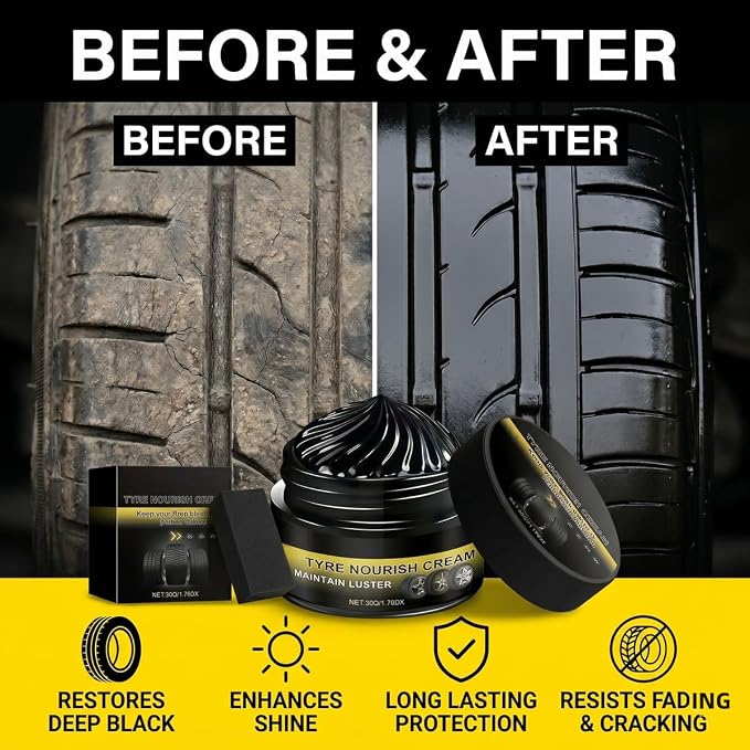 Tyre Nourish Cream, Long-Lasting Tire Shine Gel & Tire Polishing Paste for Deep Black Gloss, Waterproof Tire Coating Paste with UV Protection for Car & Motorcycle Care (2PCS)