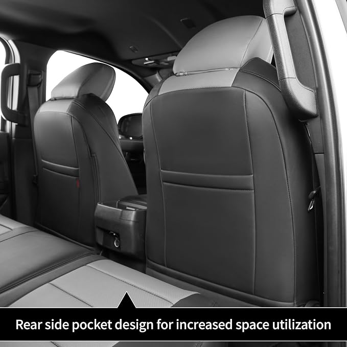 coverdream Tacoma Leather Seat Covers Custom Fit for 2024-2026 Toyota Tacoma Hybrid TRD Sport,TRD Off-Road,Limited,Trailhunter,Fully Covered,Luxury Waterproof Car Seat Protector (Full Set,Black/Gray)