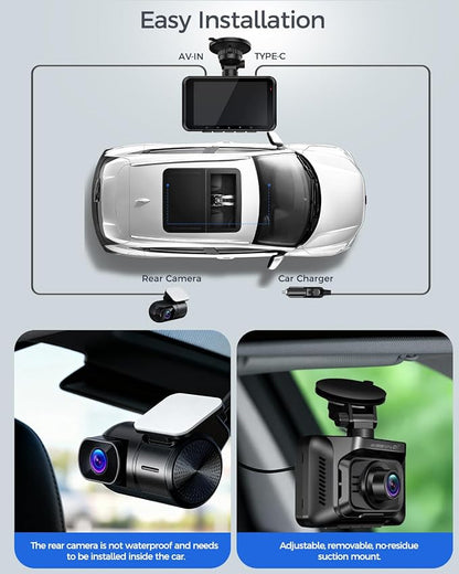 HUPEJOS 4K Dual Dash Cam Front and Rear, Camera for Cars with STARVIS 2 Sensor, 4” Touch Screen Dashboard Camera Built-in 5G WiFi GPS, Free 64GB Card, Voice Control, Night Vision, 24H Parking Mode