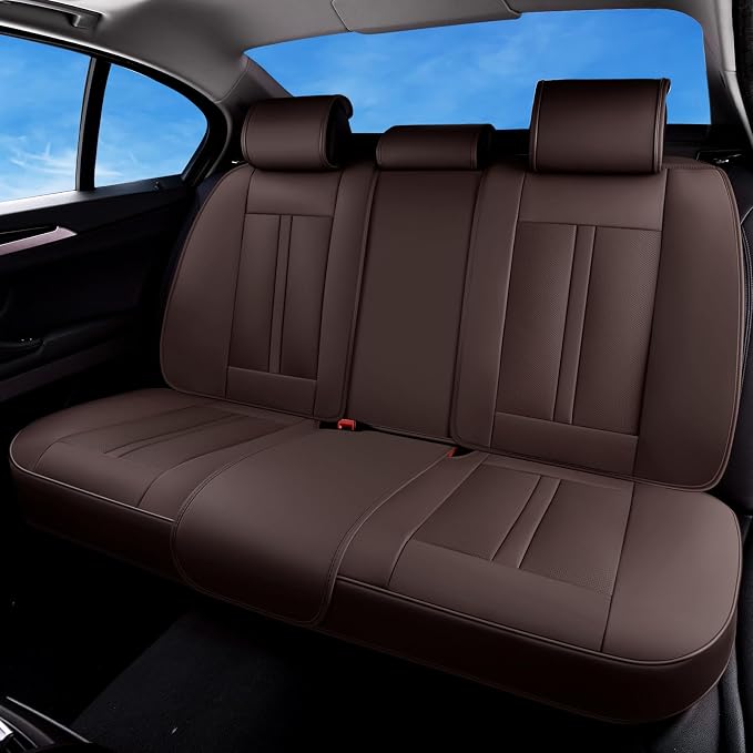 Huidasource Coffee Back Seat Cover Luxury Nappa Leather, Rear Seat Cover with Velcro Adjustable, Ventilation Holes, Child Seats, Seat Covers Waterproof Universal Fit for Most Cars SUV Trucks, Coffee