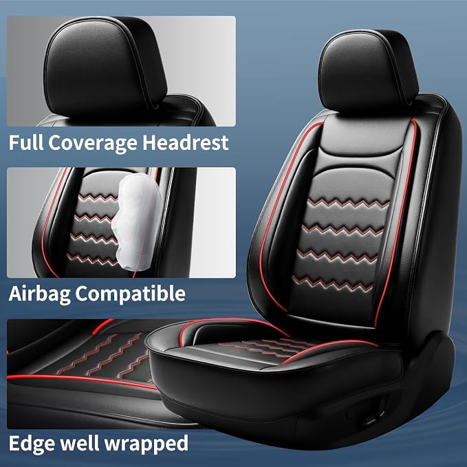 Car Seat Covers Fit for Ford Mustang Mach-E 2021-2026, Full Coverage Leather Waterproof Breathable Seat Covers Full Set, Automotive Seat Protectors, Airbag Compatible (2 Front Seats, Red Black)