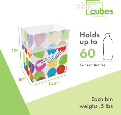 Clean Cubes 13 Gallon Disposable Pop-Up Trash Cans (6-Pack) with Fitted Bags – Foldable Garbage & Recycling Bins for Parties, Events & Kitchen (Birthday, 17" H x 13.5" W x 10" D)
