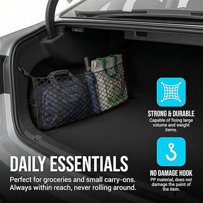 Car Cargo Net, 39.37" x 31.5" Elastic Stretchable Adjustable Vehicle Trunk Mesh Nets with Hook, Automotive Cargo Netting Storage Organizer, Universal for SUV Motorhome Lorry