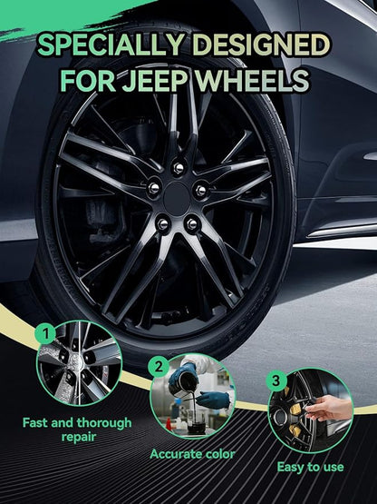 Gloss Black Rim Touch Up Paint for Jeep,Wheel Scratch Repair Kit for Curb Rash, Rim Repair Kit Color Match Jeep Gloss Black Wheel Paint,Long lasting, Resists Water, Uv Rays