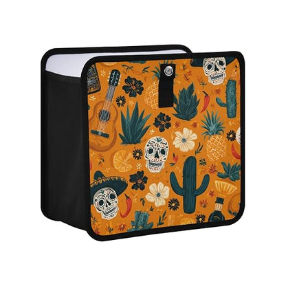 Car Trash Can Organizer Bin with Adjustable Strap for Back Front Seat Console Waterproof Leakproof Collapsible Portable 11 Inch Orange Day Of The Dead Skull Cacti