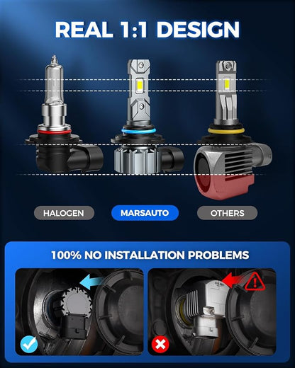 Marsauto 9005 Bulb, 40000LM Brightness Output 6000K Cool White,9005 HB3 Fog Bulbs IP68 Waterproof 60000Hrs Lifespan, 3Mins Installation, 2 Pack