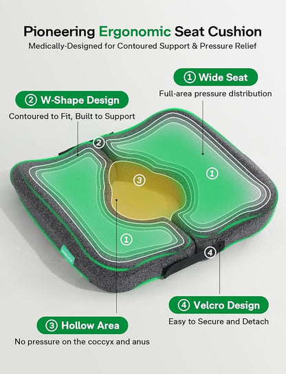 Medisana Memory Foam Bed Sore Cushions for Butt, Ergonomic Bedsore Pressure Relief Pillow with Foldable Design, T Shaped Opening Seat Cushion for Sciatica & Tailbone & Coccyx & Hemorrhoid Pain Relief
