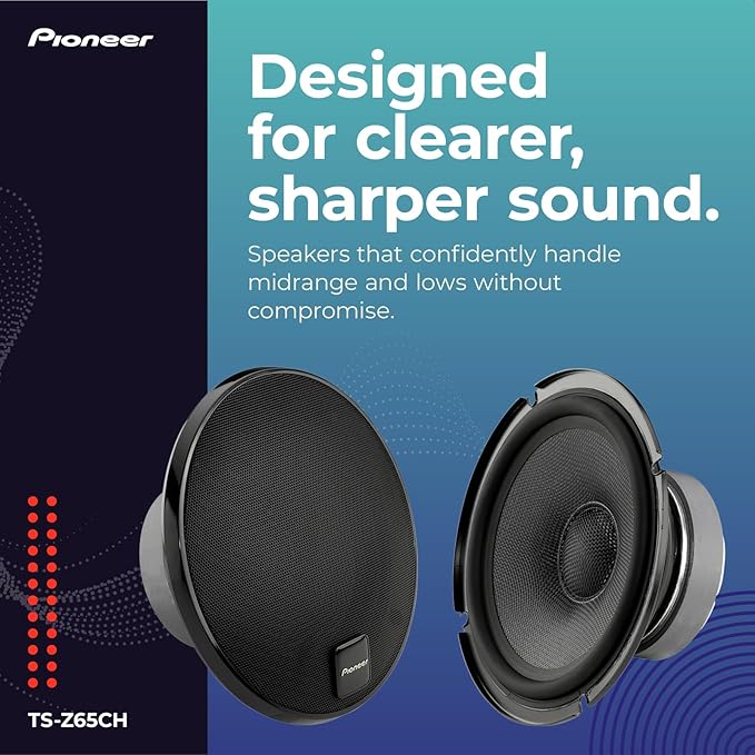 Pioneer Z-Series TS-Z65CH 6.5” 2-Way Speakers (Pair) – 330W Max, Crisp Highs + Clear Vocals, Audiophile upgrade, add an amplifier for optimal performance