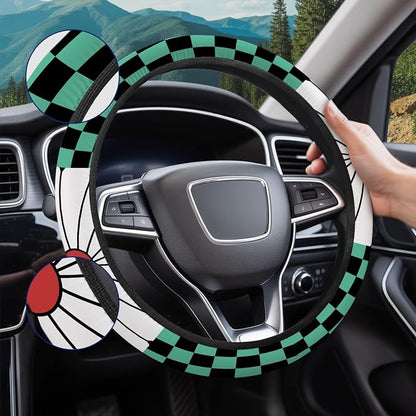 GENANY Demon Killer Anime Steering Wheel Cover, Non Slip Polyester Car Wheel Protector for Car SUV Truck, Universal 15 Inch