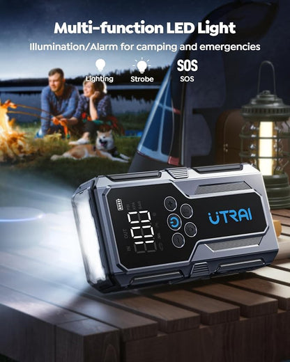 UTRAI Jump Starter with Air Compressor, 4000A Battery Jumper Starter Portable with 150PSI Tire Inflator, 18W Fast Charge, Emergency Light, 12V Jump Box for 8.5L Gas & 6.5L Diesel Engines, Storage Case