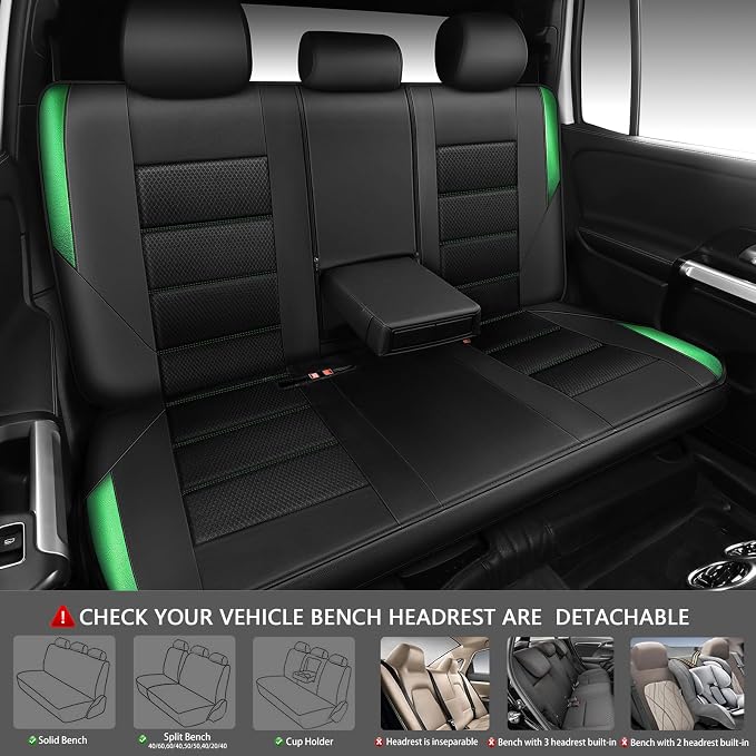 CAR PASS Memory 3D Foam Car Seat Covers Full Set, Breathable Mesh Thick Seat Covers for Car,Green Metal Film Leather Seat Covers, Universal Automotive Comfort for SUVs Trucks, Black Green