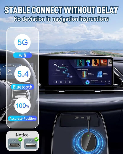 Wireless CarPlay Adapter for Apple CarPlay, Converts Wired CarPlay to Wireless, Plug and Play, No Latency, Auto Connect Easy Setup Fit for Cars with Built-in CarPlay and iPhone iOS 10+ (Grey)