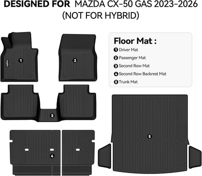Floor Mats for Mazda CX-50 Gas 2023-2025 2026(Not for Hybrid), Trunk Mat and Backrest Mat All Weather TPE Protector for Mazda CX-50 Accessories