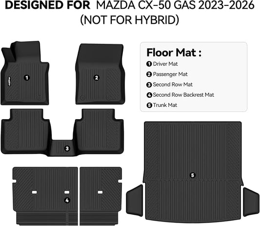 Floor Mats for Mazda CX-50 Gas 2023-2025 2026(Not for Hybrid), Trunk Mat and Backrest Mat All Weather TPE Protector for Mazda CX-50 Accessories