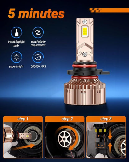 SEALIGHT 9012 Bulbs, 84,000LM 900% Super Brightness, 6000K Cool White Light Bulbs with 25000RPM Cooling Fan, Plug and Play for ATV/UTV, 10-Year Extended Lifespan IP68 Waterproof, Pack of 2