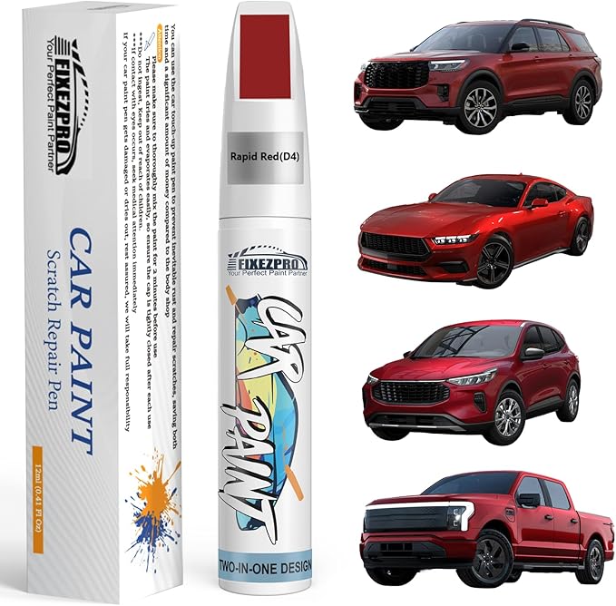 Rapid Red(D4) Touch Up Paint for Ford, Car Paint Scratch Repair Remover Pen Color Exact Match, Quick and Easy Fix Automotive Chips and Nicks Scuff