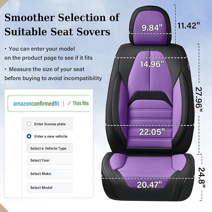 Coverado Car Seat Covers Full Set, Seat Covers for Cars, Automotive Seat Covers, Waterproof Nappa Leather Front Seats and Back Car Seat Protector, Universal Fit for Most Cars SUV Trucks,Black&Purpe