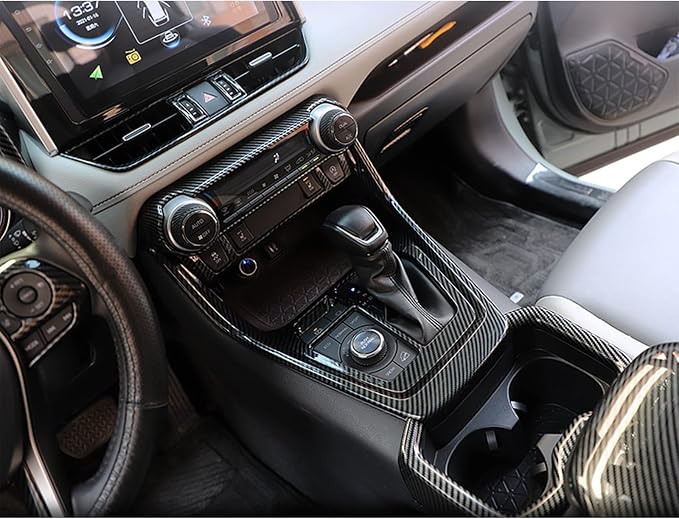 x xotic tech Set Carbon Fiber Style Interior Center Console AC Control Panel Gear Shift Lever Water Cup Holder Armrest Box Accessories Cover Trim Combo Kit, Compatible with Toyota Rav4 2019-2025