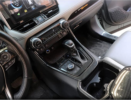 x xotic tech Set Carbon Fiber Style Interior Center Console AC Control Panel Gear Shift Lever Water Cup Holder Armrest Box Accessories Cover Trim Combo Kit, Compatible with Toyota Rav4 2019-2025