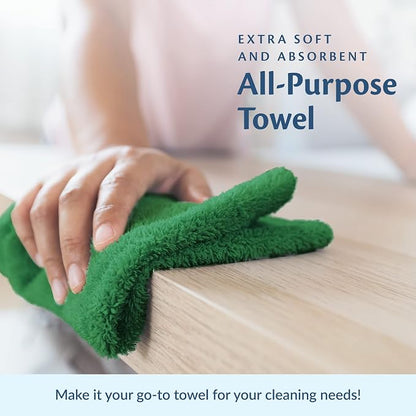 Cotton Towels for Multiple Use, 100% Ring Spun Cotton Towel Set, Heavy Duty - Super Absorbent Cleaning Towels for Car and Home - 16” X 27” (12 Pack, Green)