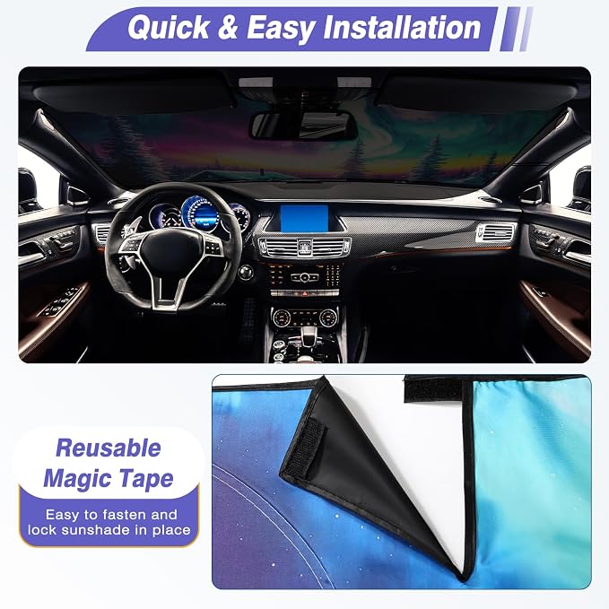Windshield Sun Shade - Windshield Sun Shade Foldable, Car Sun Shade Windshield Keeps Interior Cool, Foldable Sunshade for Car Windshield with Storage Bag for Cars, SUVs, 55'' x 32''