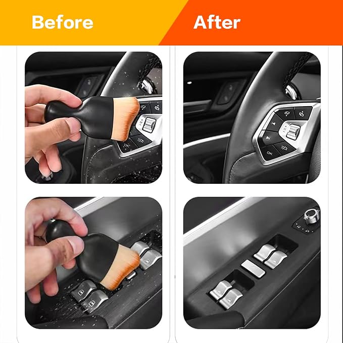 AOCISKA Car Interior Detailing Brush,Soft Bristle Cleaning Brush Car Detailing Brush Dusting Brush,Car Interior Cleaning Tool,Auto Detail Brush Car Dash Duster Brush (Black&Pink with Cap)