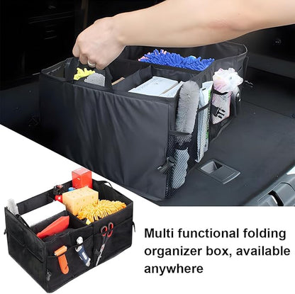 Mandark Car Trunk Organizer, Collapsible Multi Compartment Vehicle Storage Box, Waterproof Adjustable Automotive Organization Container Accessories, Universal for SUV, Sedan, Truck (Black)