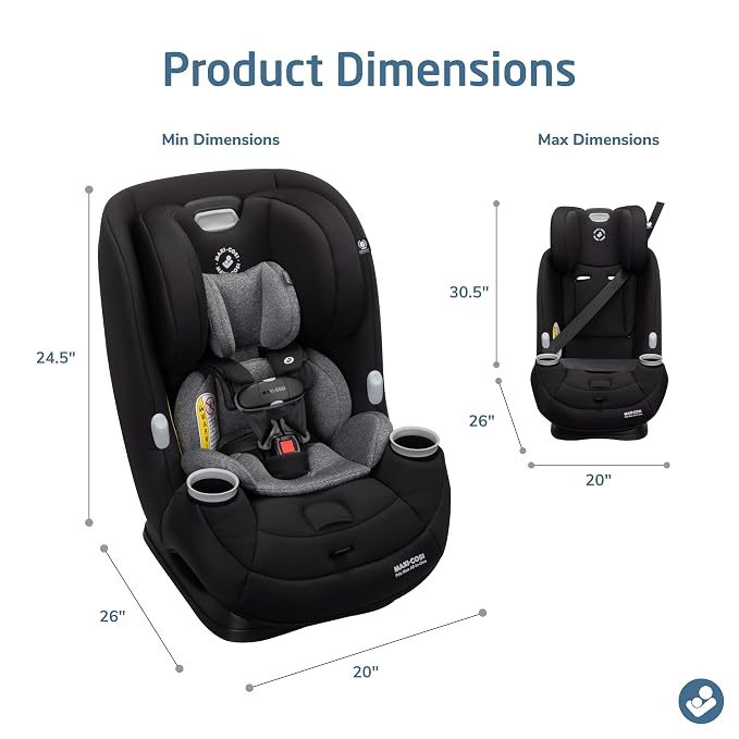 Maxi-Cosi Pria Max All-in-One Convertible Car Seat, Rear Facing Car Seat (4-40 lbs), Forward Facing Car Seat (22-65 lbs), High Back Booster Seat (40-100 lbs), Pure COSI, Essential Black