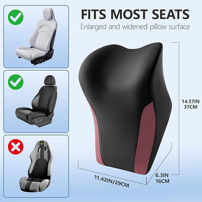 BABUR Car Neck Pillow for Driving Seat, Memory Foam Car Headrest Pillow, Ergonomic Neck Support, Breathable Removable Cover, Adjustable Strap, Pain Relief for Long Drives, Universal Fit | Red