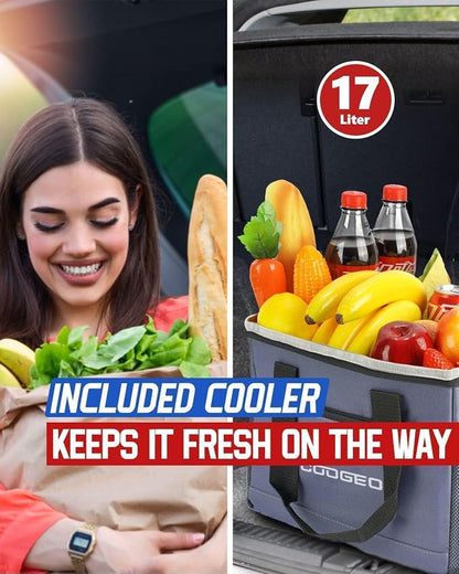 Car Trunk Organizer with Portable Leak Proof Cooler Bag, 3 Compartments Collapsible Car Organizers and Storage with Foldable Cover, Fathers Day Dad Gifts, Suitable for SUV, Auto, Truck, Minivan