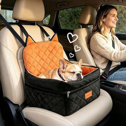 Dog Booster Car Seats for S/M Dogs Up to 35lbs,Pet Car Seat/Travel Bed with Washable&Removable Cover,Storage Pockets,Dog Safety Belt and Elevated Cushion Fits in Front/Back Seat