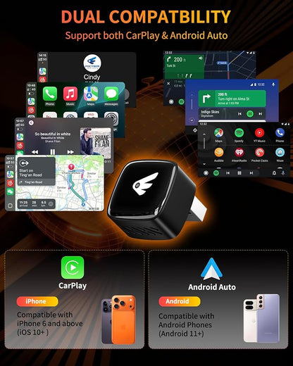 Wireless CarPlay Adapter for iPhone (iOS 10+) & Android Auto Converter (Android 11+), Plug & Play Dongle for Cars 2016+, Wired to Wireless