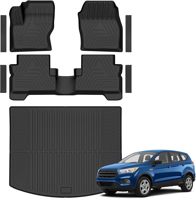 All Weather Car Floor Mats Cargo Liner for Ford Escape 2013-2018 2019, TPE Rubber Floor Liners Anti-Slip Full Set Automotive Mats for 2019 Ford Escape Accessories