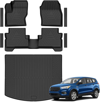 All Weather Car Floor Mats Cargo Liner for Ford Escape 2013-2018 2019, TPE Rubber Floor Liners Anti-Slip Full Set Automotive Mats for 2019 Ford Escape Accessories