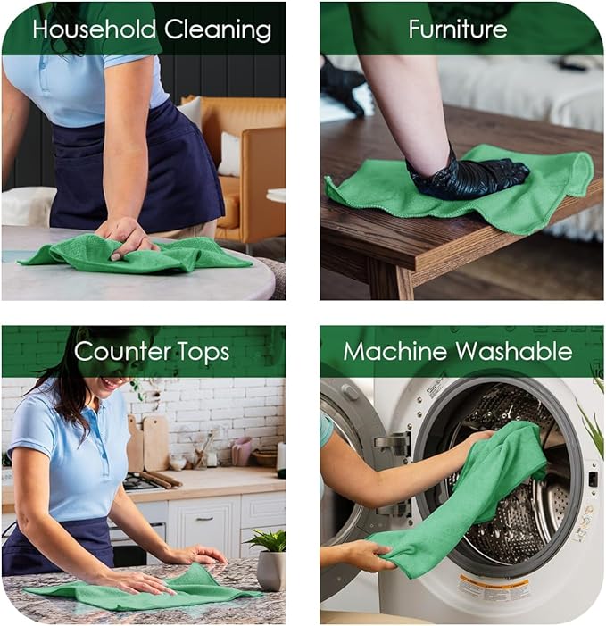 Avalon Towels Microfiber Cleaning Cloths (Value Pack of 36) - Size 16 x 16 Inches, Highly Absorbent Cleaning Rags, Lint Free, Reusable and Washable, Microfiber Towels for Cars