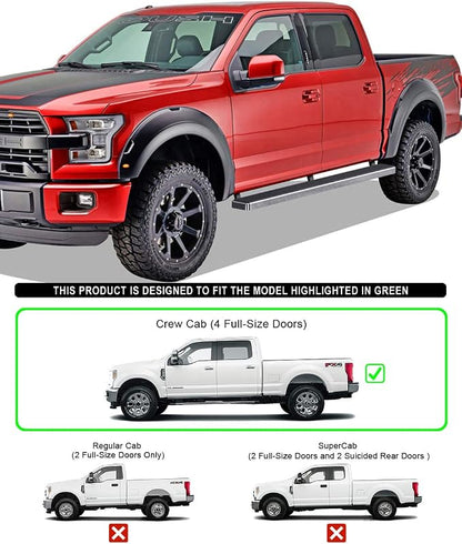 APS 304 Stainless Steel Polished 5in Silver Running Boards Compatible with Ford F150 2015-2026 SuperCrew Cab & F150 Lightning 2022-2026 & F-250 F-350 Super Duty 2017-2026 Crew Cab (Nerf Bars)