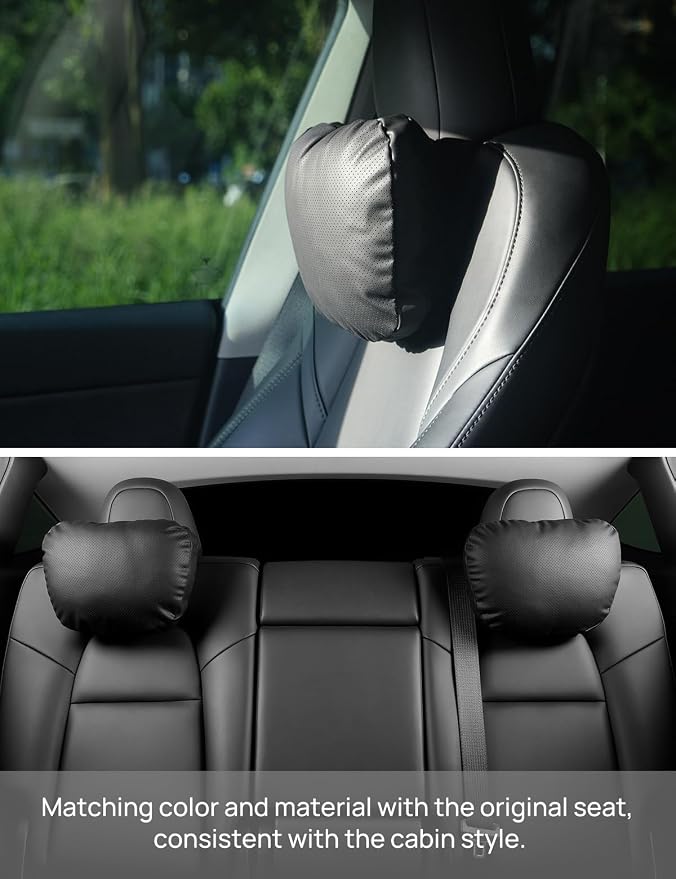 TPARTS Leather Headrest Neck Pillow for Tesla Model Y/X/3/S, Tesla Model 3 Accessories, Tesla Model Y Accessories, Car Neck Pillow for Traveling (1pc Black)