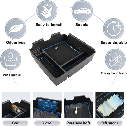 SKTU for 2022-2024 2025 2026 Kia Carnival Center Console Organizer 2022-2024 2025 2026 Carnival Accessories Insert ABS Materials Tray 2024 2025 2026 Carnival Console Tray with Coin and USB Hole (Blue)