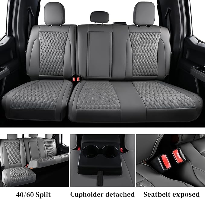 Coverado Gray Ford F150 Seat Covers Full Set, Car Seat Covers Waterproof Faux Leather Full Coverage Protector Pickup Truck Car Seat Cushion Cover Fit for 2015-2026 Ford F150, 2017-2026 F250 F350 F450