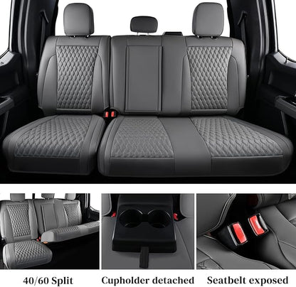 Coverado Gray Ford F150 Seat Covers Full Set, Car Seat Covers Waterproof Faux Leather Full Coverage Protector Pickup Truck Car Seat Cushion Cover Fit for 2015-2026 Ford F150, 2017-2026 F250 F350 F450