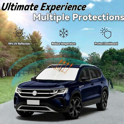 Windshield Sun Shade for Volkswagen VW Taos 2022 2023 2024 2025, Car Front Window Sunshade with 240T Sun Visor Protector Blocks UV Rays Heat Sun Shield Accessories