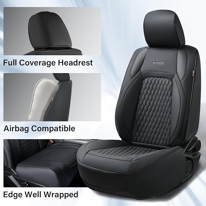 Coverado RAM 1500 Seat Covers, Waterproof Faux Leather Car Seat Covers Fit for 2009-2018 Dodge RAM 1500 2500 3500 Trucks Seat Covers, Flat Front/Black