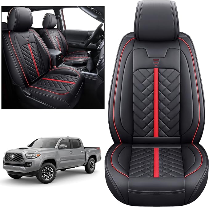 Tomatoman Tacoma Seat Covers Compatible with Toyota Tacoma 2005-2023 2024 2025 2026 Access Crew Double Cab Truck TRD Pro Trail Edition Limited SR5 Offroad Car Cushions (2 PCS Front/Black-Red)