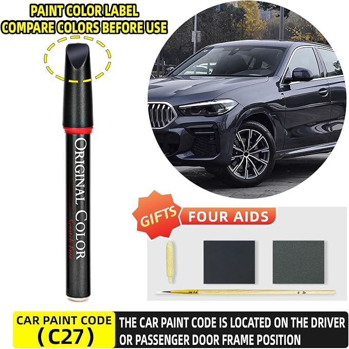 Carhoo C27 Arctic Gray Touch Up Paint Suitable For BMW, Genuine Custom Color Absoulutely Without Color Differences (16ml)