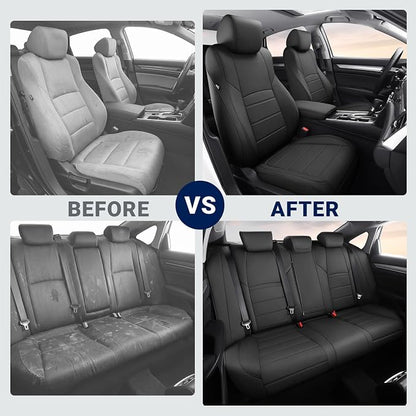 Custom for Honda Accord Seat Covers 2018 2019 2020 2021 2022 LX, Faux Leather Car Seats Cover Full Set (Rear Solid Folding backrest) - Black
