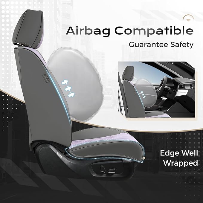 Coverado Car Seat Covers, Front Covers for Cars, Car Seat Cover Front Seats, Automotive Seat Cover, Waterproof, Leather Car Seat Cushion, Universal Interior Seat Protectors for Most Cars Gray-Pruple