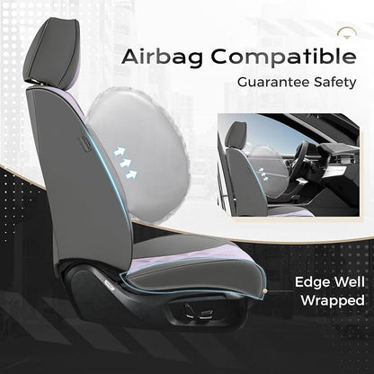 Coverado Car Seat Covers, Front Covers for Cars, Car Seat Cover Front Seats, Automotive Seat Cover, Waterproof, Leather Car Seat Cushion, Universal Interior Seat Protectors for Most Cars Gray-Pruple