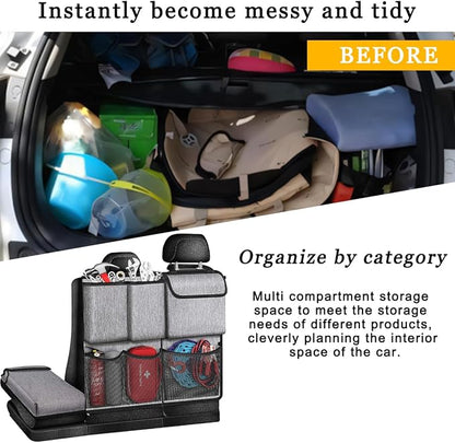 Mandark Car Trunk Organizer, Detachable Vehicle Seatback Hanging Storage Container with Zippers, Large Capacity Waterproof Auto Seat Back Trunk Bag Accessories, Universal for Most Vehicles (Gray)